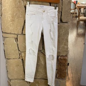 Size 24. Frame Denim-White, Distressed Skinny